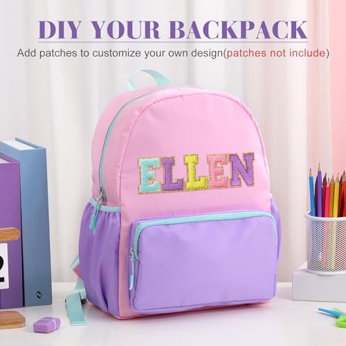 1 Piece Nylon Backpack Kids School Backpack for Toddler Girls Boys Plain Waterproof Preppy Bookbags Travel for Student (Pink and Purple) - color: Pink and Purple