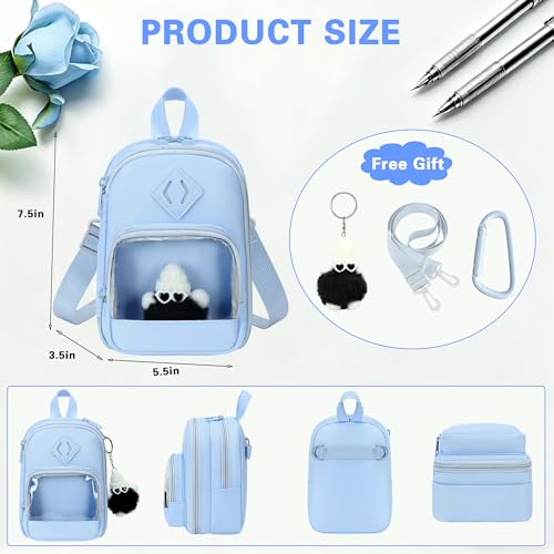 Large Capacity Kids Backpack Pencil Case Pen Bag with Clear Pocket, Cute Kawaii Pen Pouch Organizer with Adjustable Strap & Plush Doll Keychain for School Girls Boys (Blue) - color: Blue