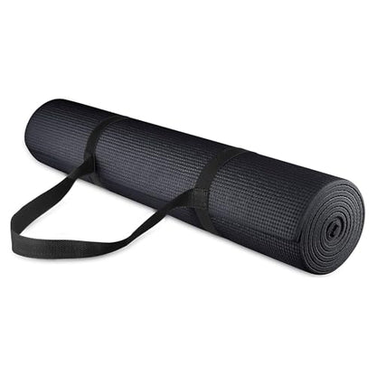 Fitvids All Purpose 1/4-Inch High Density Anti-Tear Exercise Yoga Mat with Carrying Strap, Multiple Colors - color: Black