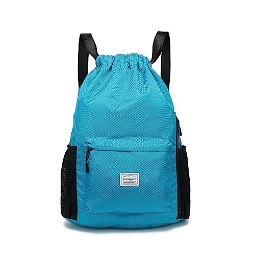 FUXINGYAO Drawstring Backpack Sports Gym Bag with Shoes Compartment, String Backpack Cinch for Women Men (light blue) - color: Light Blue