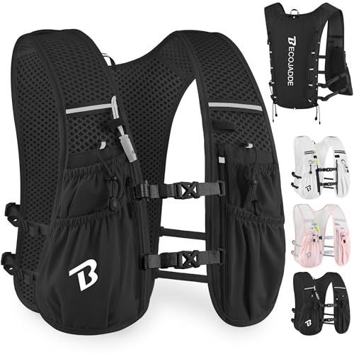BECOJADDE Running Vest Hydration Backpack for Men Women, 5L Lightweight Running Backpack Hydration Pack for Marathon, Trail, Cycling, Hiking, Jogging - color: Jet Black, size: Only 6l Running Vest