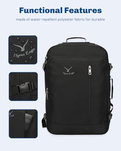 Hynes Eagle 38L Flight Approved Backpack Carry On Travel Bag for Men Women - color: Black-n