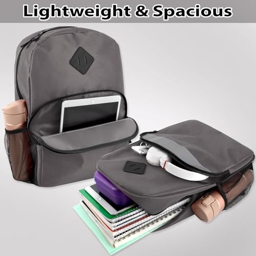 Trail maker 17" Backpack – Reflective School Backpack with Padded Straps, Water Bottle Pockets for Kids & Adults, School Travel Camp (Grey) - color: Grey