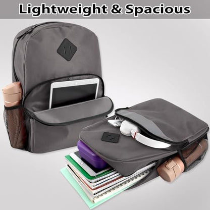 Trail maker 17" Backpack – Reflective School Backpack with Padded Straps, Water Bottle Pockets for Kids & Adults, School Travel Camp (Grey) - color: Grey
