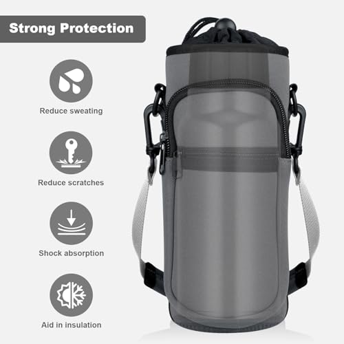Water Bottle Holder with Strap, Water Bottle Carrier Bag with Phone Pocket, Shoulder Hand Strap Insulated Neoprene 32/40 oz Water Bottle Sleeve for Walking Hiking Camping Gym - color: 6 GRAY, size: under 32oz