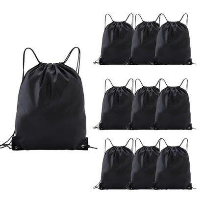 Drawstring Backpacks,10 Pack — Lightweight Drawstring Bags, Gym Sack for Sports, Daily Use & Travel (10, Black) - color: Black