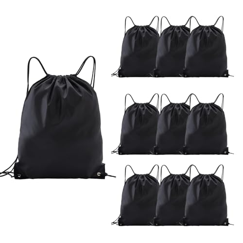 Drawstring Backpacks,10 Pack — Lightweight Drawstring Bags, Gym Sack for Sports, Daily Use & Travel (10, Black) - color: Black