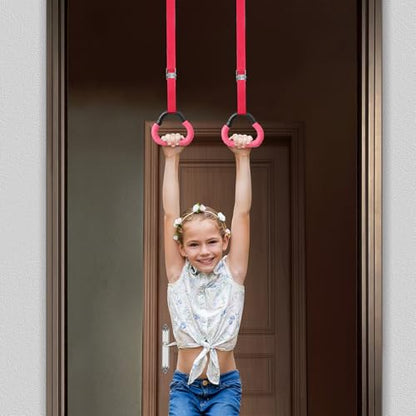 Gymnastic Rings Set with Adjustable Straps, 2 Pairs Blue and Red, 1m Adjustable Length, ’s Workout Equipment for Grip Strength and Coordination Training