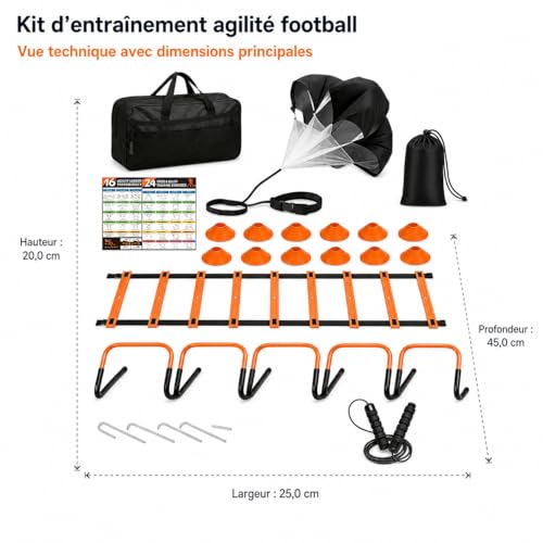 Qianly Multicolor Agility Ladder Set, Speed Agility Kit for Football Training, 12 Piece Speed Training Equipment for Kids, Full Training Set
