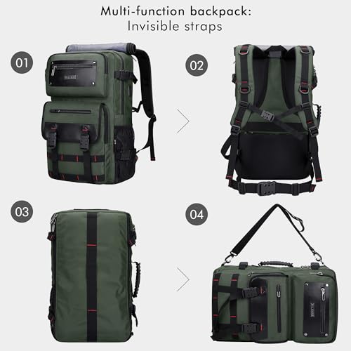WITZMAN Travel Backpack for Men Duffle Bags Fits 17 Inch Laptop | Nylon Water-resistant 3-in-1 Carry on Backpack Airline Approved, Large Convertible Overnight Rucksack, B685 Army Green - color: Army Green