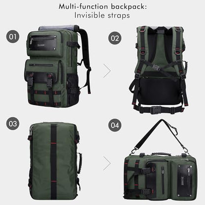 WITZMAN Travel Backpack for Men Duffle Bags Fits 17 Inch Laptop | Nylon Water-resistant 3-in-1 Carry on Backpack Airline Approved, Large Convertible Overnight Rucksack, B685 Army Green - color: Army Green