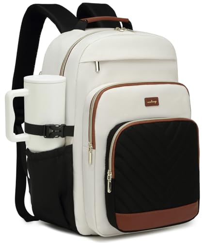 Large Laptop Backpack Bookbag for Women, Multi Compartment Teen Girls School Backpack for College High School Students Teacher Nurse Work Back Pack Travel Carry On, WhiteBlackBrown - color: Beigeblacktan, size: 15.6in