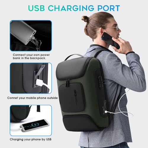 BANGE Business Backpack with USB Charging Port, Anti Theft Laptop Backpacks Fit for 15.6 INCH,Men Travel Backpack with Water Bottle Holder for Men and Women - color: Green
