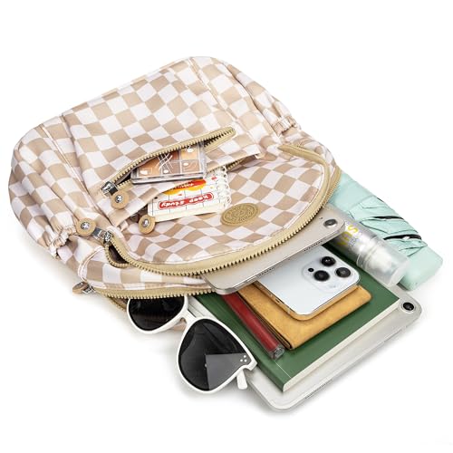 Pealwel Mini Backpack Purse for Women,Small Nylon backpacks for Ladies Backpacks Women Anti Theft Travel Bag (White&Square) - color: White&square