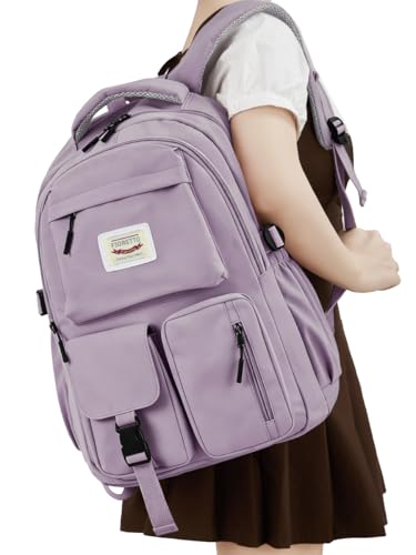 FIORETTO School Backpack for Teen Girls & Women with Laptop Compartment, Lightweight School Bag Bookbag with Multiple Pockets, Ideal for Middle High School, College, Travel, Purple 35L - color: Purple, size: Fits 17.3" Laptop