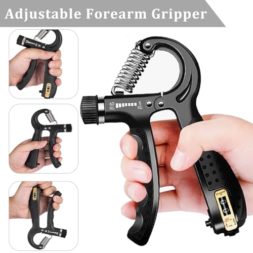 Grip Trainers, Including Forearm Strengtheners, Finger Trainers, Mechanical Counting Grips, Grip Balls, Hand Grippers, Strengthening Devices for Strength Training, Grip Improvement and Hand Exercises (5-Pack)