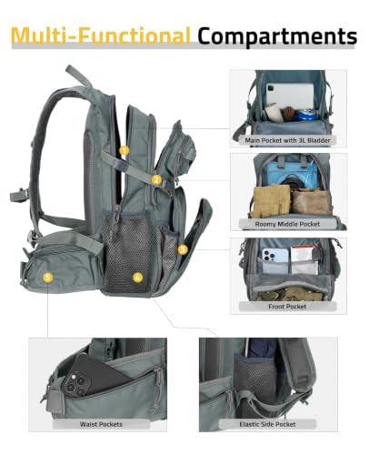CVLIFE Tactical Hydration Hiking Water Backpack with 3L Water Bladder - color: Grey