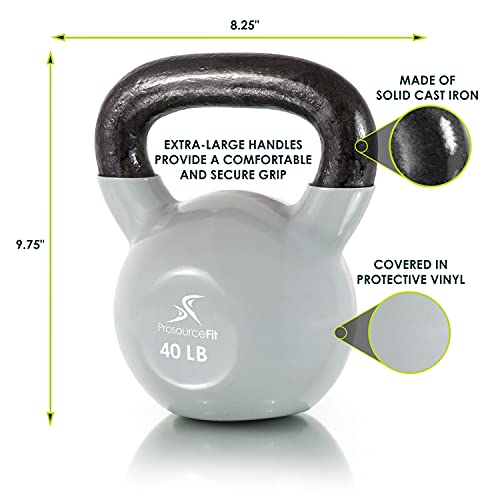 ProsourceFit Vinyl Coated Cast Iron Kettlebells for Full Body Fitness Workouts - size: 40.0 Pounds