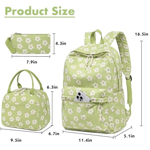 Bluboon School Backpack Set Girls Womens Laptop Bookbag Casual Daypack Fits 15 inch Laptop with Lunch Tote Bag and Pencil Bag - color: Beige Small Flower 95
