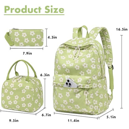 Bluboon School Backpack Set Girls Womens Laptop Bookbag Casual Daypack Fits 15 inch Laptop with Lunch Tote Bag and Pencil Bag - color: Beige Small Flower 95