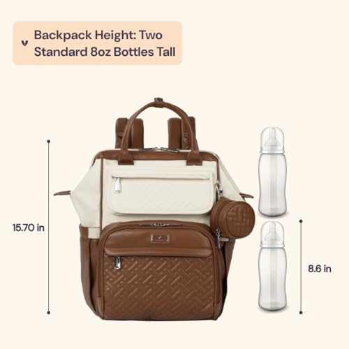 BabbleRoo Leather Diaper Bag Backpack, Multifunction Large Bags with Changing Pad & Stroller Straps & Pacifier Case, Unisex Stylish Travel Back Pack Nappy Changing Bag for Moms Dads (Coffee Cream) - color: Vegan Leather, Coffee Cream