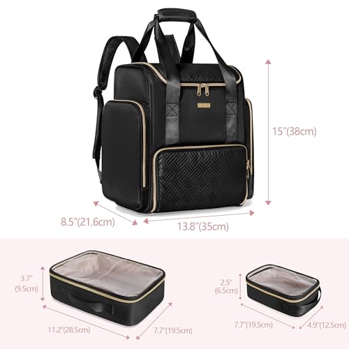 Large Makeup Backpack with 3 Clear Makeup Bags, Double Layers Professional Makeup Travel Case with Brushes Storage Section for Makeup Artists - color: Black