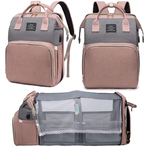 Multifunctional Baby Diaper Bag Backpack with Changing Station Baby Bag for Moms, Dads, Shower Gifts for Newborn Essentials - color: Diaper Bag Pink