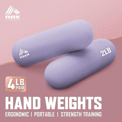 RBX 4LB Pair Neoprene Hand Weight Bars, Ergonomic Pill Shape Weights, Non-Slip Grip, Balanced Design for Controlled Workouts, Includes Mesh Storage Bag, Home Exercise Equipment - color: Purple