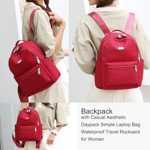 Backpack with Casual Aesthetic Daypack Simple Laptop Bag Waterproof Travel Rucksack for Women(Red) - color: Red