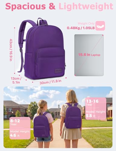VASCHY School Backpacks, Lightweight Bookbag Schoolbag for Girls Casual Basic Simple Daypack for Women Purple - color: Purple