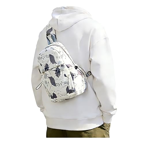SEAFEW Small Sling Bag Crossbody Backpack Shoulder Bag for Men Women, Daypack Anti-Theft Cross Body Motorcycle Chest Bags, One Strap Tactical Backpack for Walking Biking Travel Cycling, Leaf White - color: Leaf White