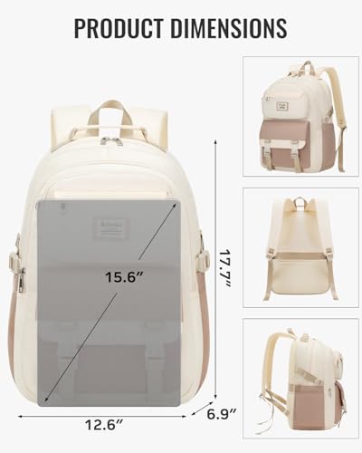 Backpack for Girls and Teens, Cute School Bag for Kids, Kawaii Bookbag for College Students, Aesthetic Laptop Backpack for Women Nursing Work, Beige Khaki
