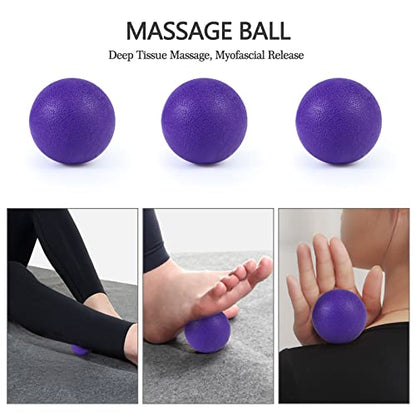 JOYENERGY 5 in 1 Foam Roller Set, Trigger Point Foam Roller Patented, Massage Roller Stick, Massage Ball, Stretching Strap for Deep Tissue Massager for Muscle Pilates Yoga Whole Body - color: Violet