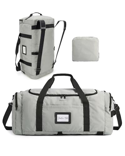 BAGSAMRT 60L Foldable Duffle Bag for Travel, Large Travel Duffel Bag for Men, 4 in 1 Travel Backpack, Carry on Weekender Bag, Gray - color: Gray, size: 60L