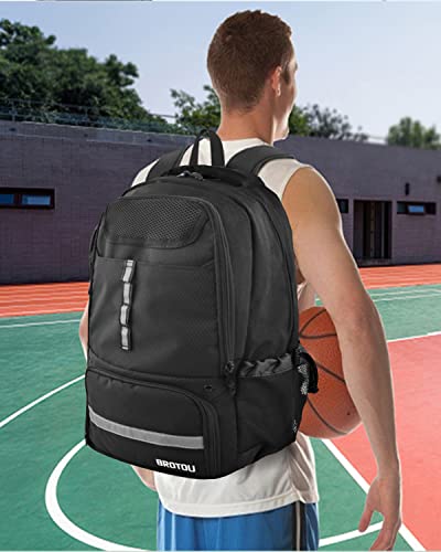 BROTOU Basketball Backpack, Large Basketball Bag with Shoes and Ball Compartment, Soccer Backpacks for Basketball/Volleyball - color: Black