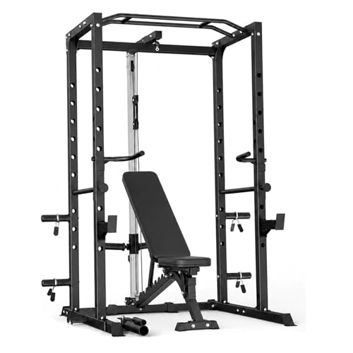 KOPUS Power Rack with Pulley System – Multi-Functional Power Cage Squat Rack, LAT Pull Down, J Hooks & Safety Bars – 1200 lbs Home Gym Equipment – 5 Configurations