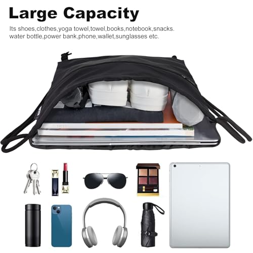 HOLYLUCK Drawstring Bags Backpack Sackpack Cinch Bags for Sports, Gym, Travel, Beach (Black) - color: Black