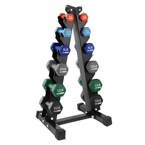 HolaHatha Neoprene Dumbbell Weights Set w/Rack, Home Gym Equipment - Portable Weighted Exercise Dumbbells for Fitness, Training, and Lifting Workouts - color: Blue/Red, size: 106 LB