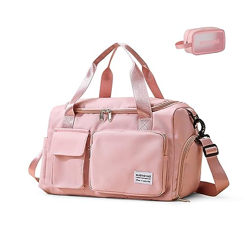 Small Gym Bag for Women, Travel Duffle Bag Carry On Weekender Bag with Shoe Compartment - color: 01#Pink, style: Gym Bag&toiletry Bag
