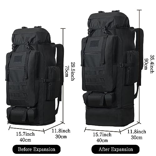 100L Camping Hiking Backpack, Military Tactical Backpack Molle Rucksack, Extra Large Hiking Daypack, Water Resistant Hiking Bag, Outdoor Sports Backpack, Adjustable Sport Bag (Black)