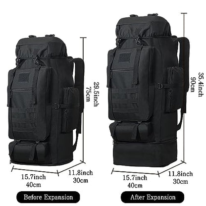 100L Camping Hiking Backpack, Military Tactical Backpack Molle Rucksack, Extra Large Hiking Daypack, Water Resistant Hiking Bag, Outdoor Sports Backpack, Adjustable Sport Bag (Black)