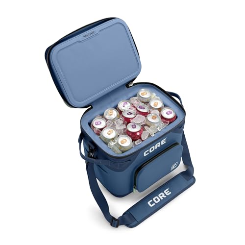 CORE Magnetic Leak Proof Soft Cooler with Waterproof Zipper | Insulated Bag Portable Ice Chest Box | Best Soft Cooler for Food & Beverages for Tailgating, Car Camping, Travel, and Family Beach Picnics - color: Navy, size: 18 Can