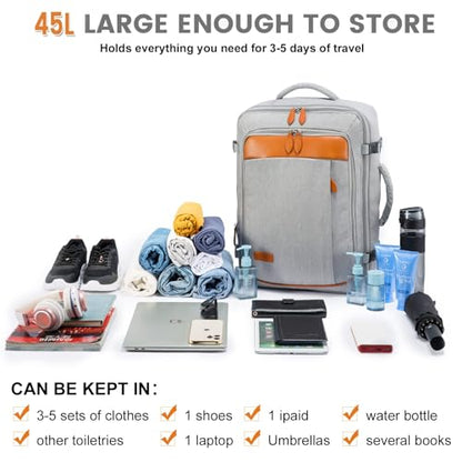 LOVEVOOK Carry on Backpack, 45L Extra Large Travel Backpack for Men & Women Airline Approved, Expandable Large Suitcase Backpacks With 4 Packing Cubes, Aer Travel Pack 3, Water Resistant Weekender Bag - color: Grey, size: X-Large