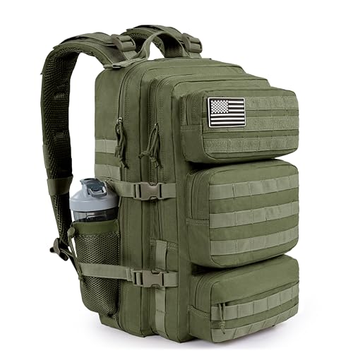 Military Tactical Backpack 25L Day Backpack for Men Molle Army 3 Days Assault Pack Bug Out Bag Water Resistant and Heavy Duty Hiking Treeking Rucksack - Dark Green - color: Dark Green, size: 25L