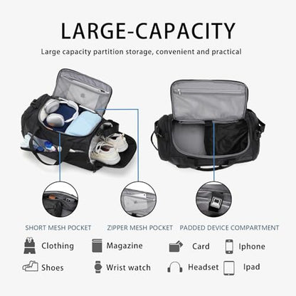 BESMART 2 in 1 Convertible Mens Gym Bag with Shoe Compartment, Heavy Duty Waterproof Travel Duffle Backpack Sports Gym Bag, 10 Pockets for Travel, Outdoor, Fitness
