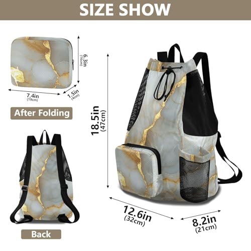 Drawstring Gym Bags For Men Women Sports Gym Bag With Pockets Pull String Bag Waterproof Marble White Gold - color: Color 2