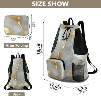 Drawstring Gym Bags For Men Women Sports Gym Bag With Pockets Pull String Bag Waterproof Marble White Gold - color: Color 2