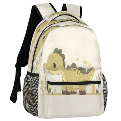 Cartoon Dinosaur Backpack with Chest Strap, Casual Backpack for Women Men, 16 Inch Daypack for Travel Work, Dinosaur - color: Metallic