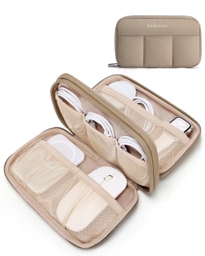 BAGSMART Electronics Organizer Travel Case, Cord Storage for Chargers Cables Phones, Compact Tech Accessories Pouch, Khaki - color: Khaki, size: 8.3 x 5.3 x 2.3 inches
