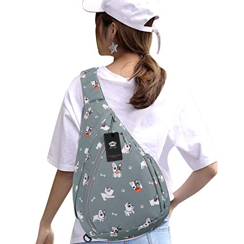 HUA ANGEL Crossbody Sling Bag for Men & Women Lightweight Waterproof Chest Shoulder Bag for Travel Hiking & Everyday Use - color: Grey Puppy